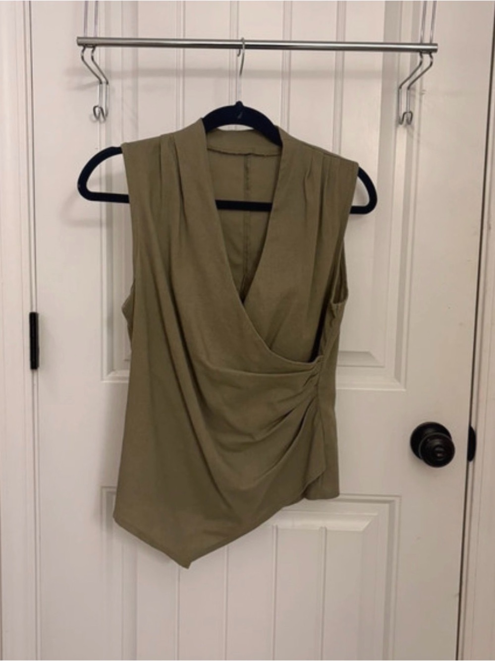 SHEIN Olive Sleeveless Draped Wrap-Front Blouse